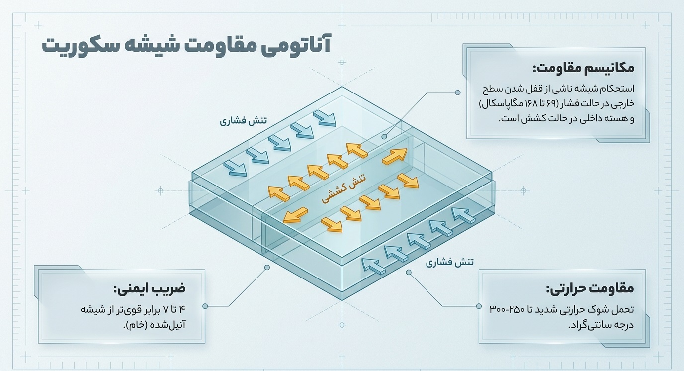 چرا شیشه سکوریت؟ بررسی مقاومت ۴ برابری و ایمنی حرارتی