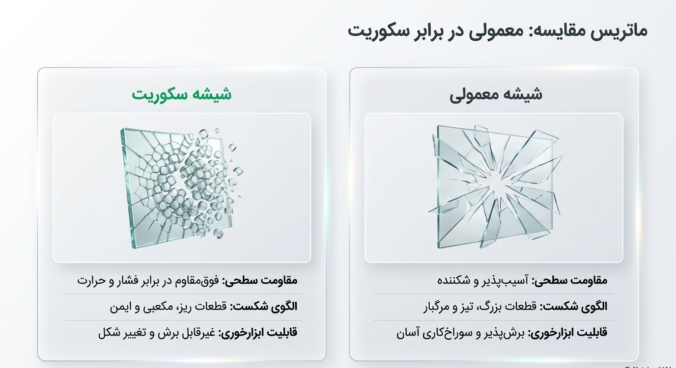 تفاوت مقاومت شیشه معمولی و شیشه سکوریت اصل